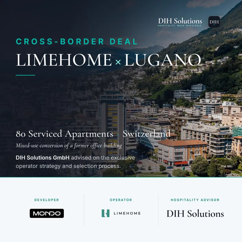 Approved DIH Solutions deal visual: Limehome × Lugano, 80 serviced apartments in Switzerland